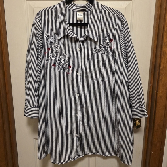 Blair Black and White Striped Shirt With Embroidered Flowers Size 3x - Picture 2 of 11